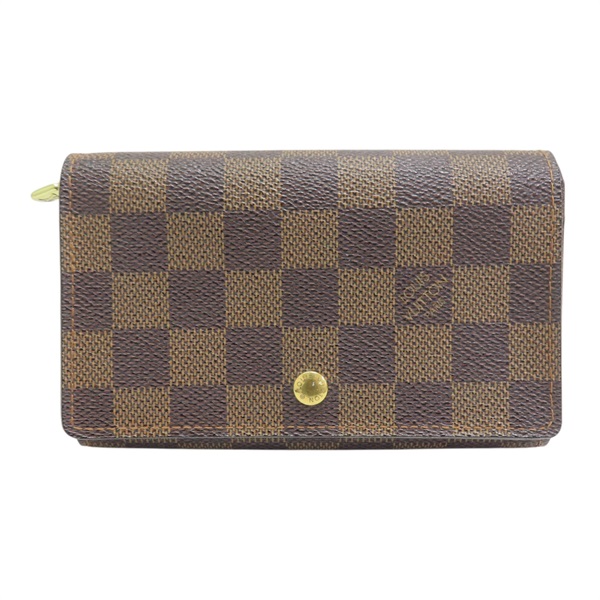 棕色 棋盤格 帆布 orte-Monnaie Billets Tresor 扣式中夾 N61730