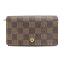 棕色 棋盤格 帆布 orte-Monnaie Billets Tresor 扣式中夾 N61730