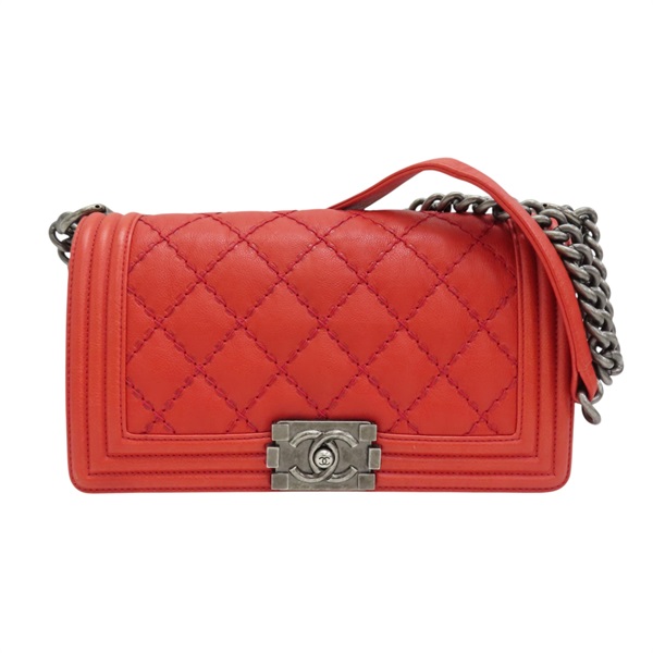 紅色皮革 Boy 25 鍊帶肩背包 無卡 A67086