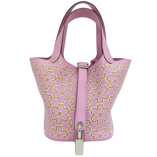 錦葵紫 Swift牛皮 花圖案 Lucky Daisy Micro Picotin 14 手提包 U刻【HERMES 愛馬仕】