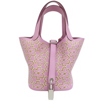 錦葵紫 Swift牛皮 花圖案 Lucky Daisy Micro Picotin 14 手提包 U刻【HERMES 愛馬仕】