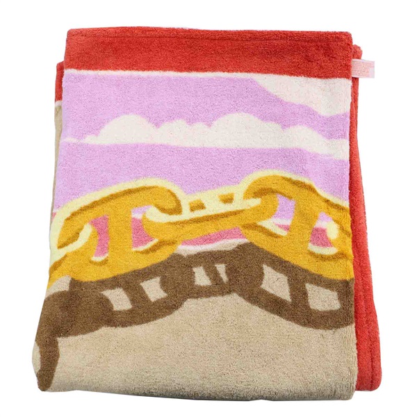 紅/橘色 棉質 Escale a la Plage  毛毯【HERMES 愛馬仕】