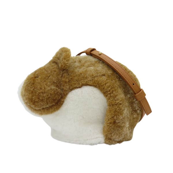 白/棕色羊毛 皮革 倉鼠造型 肩背包【LOEWE 羅威】