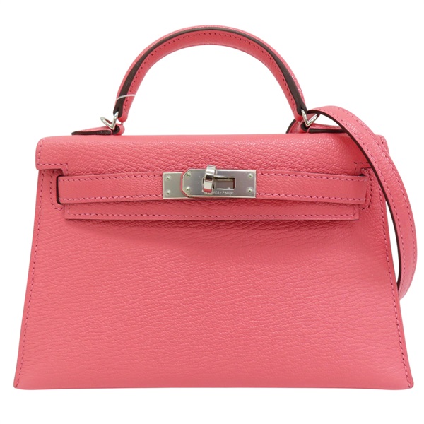 唇膏粉 山羊皮 Mini Kelly 凱莉包 肩背包 D刻 銀扣【HERMES 愛馬仕】