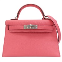 唇膏粉 山羊皮 Mini Kelly 凱莉包 肩背包 D刻 銀扣【HERMES 愛馬仕】