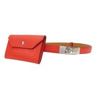火焰橘 Epsom牛皮 Kelly Pocket 18 腰帶 U刻 銀釦【HERMES 愛馬仕】