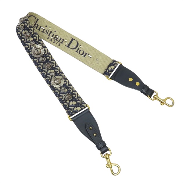 藍色緹花帆布 牛皮 肩背帶【Dior 迪奧】