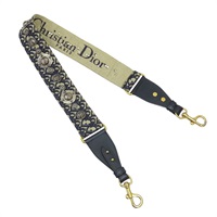 藍色緹花帆布 牛皮 肩背帶【Dior 迪奧】