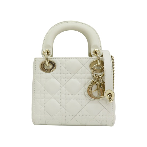 白色 籐格紋 羊皮 Mini Lady Dior 兩用包 M0505OCAL-M030