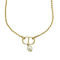 金色CD 白色珍珠 項鍊【Dior 迪奧】