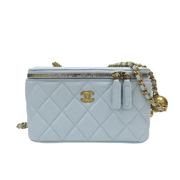 淺藍色羊皮 金球 Pearl Crush Vanity Case 化妝包 肩背包【CHANEL 香奈兒】 AP2303