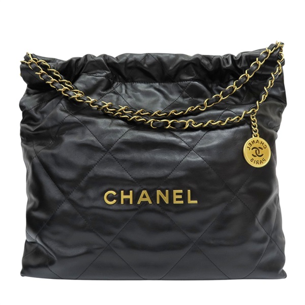 黑色 牛皮 22 鍊帶 肩背包 金扣【CHANEL 香奈兒】 AS3261