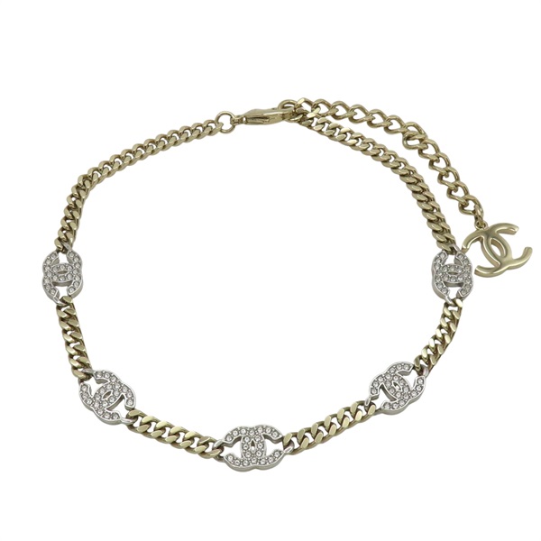 金色鍍金 雙C水鑽 項鍊【CHANEL 香奈兒】