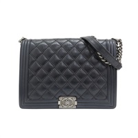 黑色 菱格紋 牛革 BOY CHANEL 口蓋包 肩背包 無卡