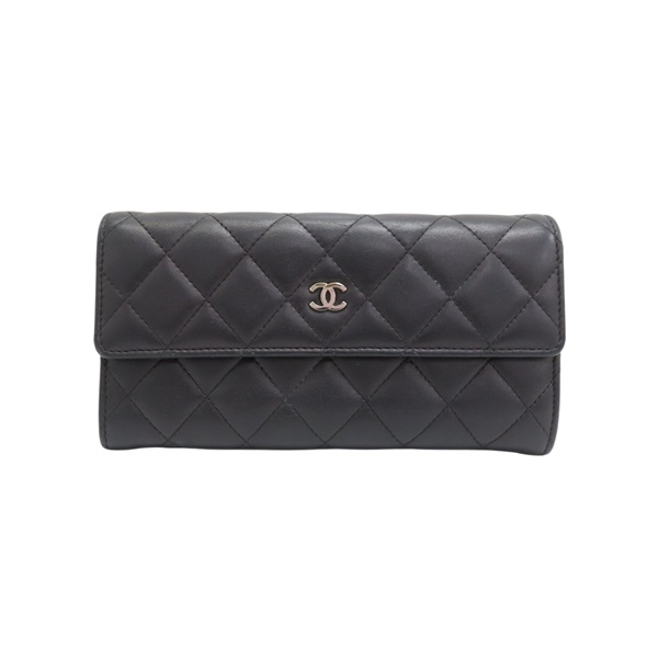 黑色 羊皮 扣式長夾 A50096