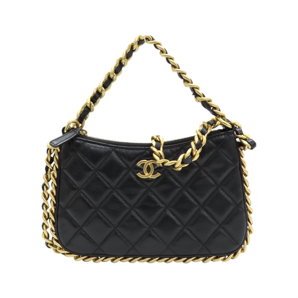 黑色 菱格紋 羊皮 鍊帶 兩用包 AP3487