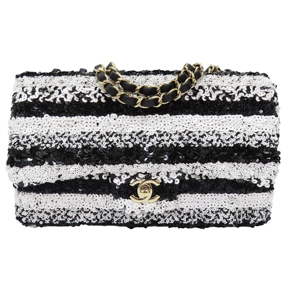 黑白亮片 COCO 25 鍊帶 肩背包 金扣