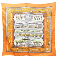 橘色 絲綢 方巾 90*90