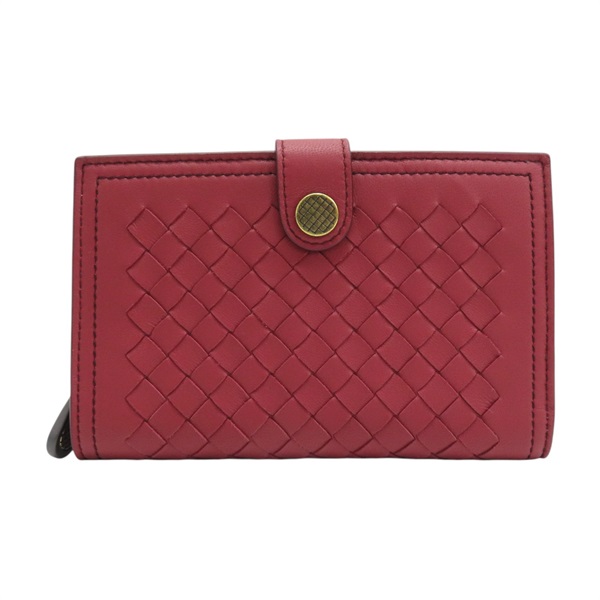 紅色 編織羊皮 扣式兩折中夾