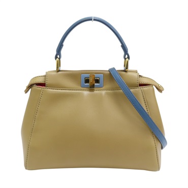 FENDI 芬迪 棕色/藍色 皮革 Peekaboo Mini 兩用包 8BN244