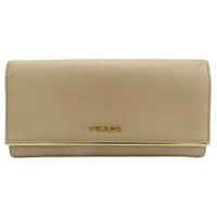 杏色 牛皮 扣式長夾