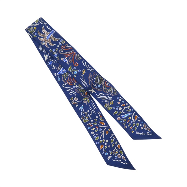 藍色 真絲 Twilly 絲巾