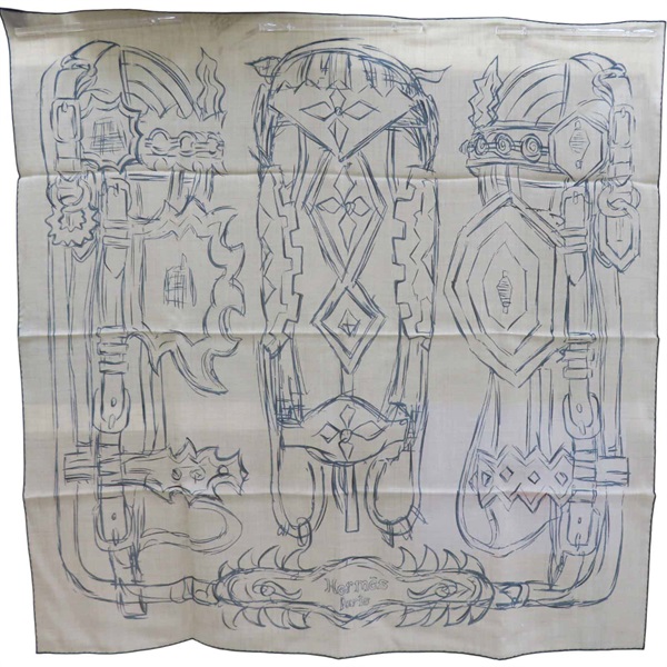 藍色 Brides et Destin Esquisse 絲綢 絲巾 90*90【HERMES 愛馬仕】