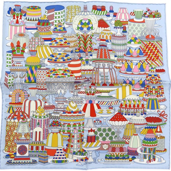 藍色 La Pâtisserie Française 絲綢 絲巾 40*40【HERMES 愛馬仕】
