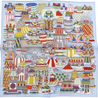 藍色 La Pâtisserie Française 絲綢 絲巾 40*40【HERMES 愛馬仕】