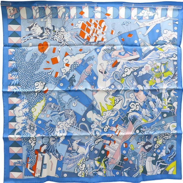 藍色 L'Épopée d'Hermès 絲綢 絲巾 70*70【HERMES 愛馬仕】