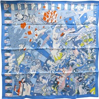藍色 L'Épopée d'Hermès 絲綢 絲巾 70*70【HERMES 愛馬仕】