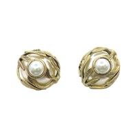 白/金色 鍍金 珍珠 耳環【Dior 迪奧 】