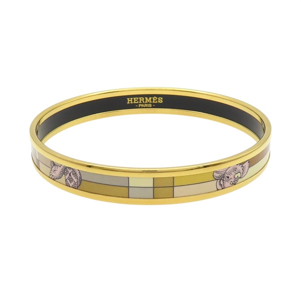 粉色動物 大地色系 鍍黃K金 琺瑯 手環【HERMES 愛馬仕】