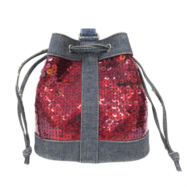 紅色 亮片 牛仔布飾邊 MINI 水桶包 手提包【CHANEL 香奈兒】