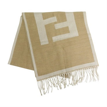 卡其色 羊毛 圍巾 .【FENDI 芬迪】