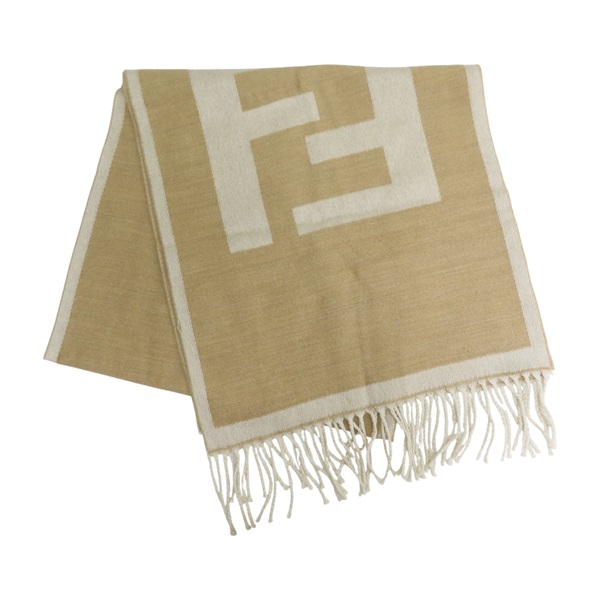 卡其色 羊毛 圍巾 .【FENDI 芬迪】