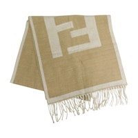 卡其色 羊毛 圍巾 .【FENDI 芬迪】