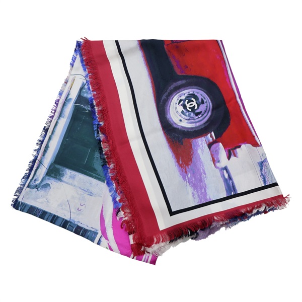 紅/紫/藍色 真絲 披肩 圍巾【CHANEL 香奈兒】