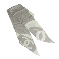 灰色/白色 真絲 三角巾 圍巾【CHANEL 香奈兒】