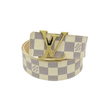 白色 棋盤格帆布 Initiales 皮帶 85CM【LOUIS VUITTON LV 路易威登】 M9609V