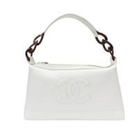 白色 荔枝紋牛皮 木鍊帶 CC 肩背包【CHANEL 香奈兒】