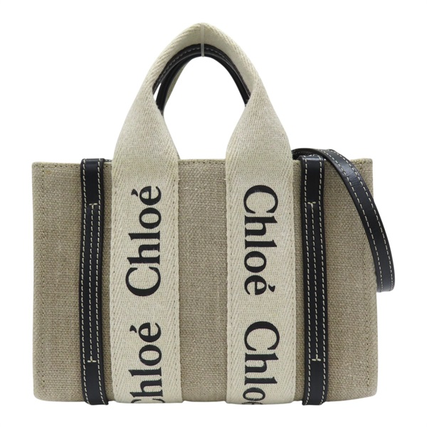 米色帆布 黑色牛皮 WOODY 肩背包