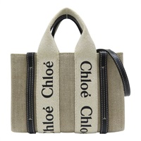 米色帆布 黑色牛皮 WOODY 肩背包