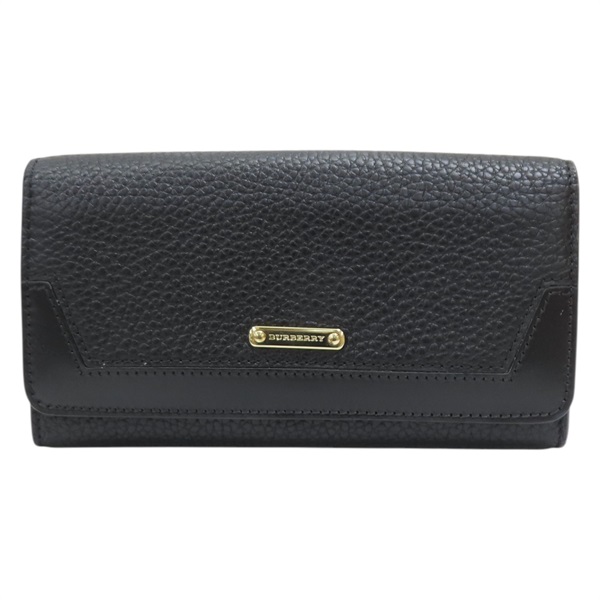 黑色 牛皮 扣式長夾 金扣