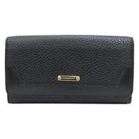 黑色 牛皮 扣式長夾 金扣