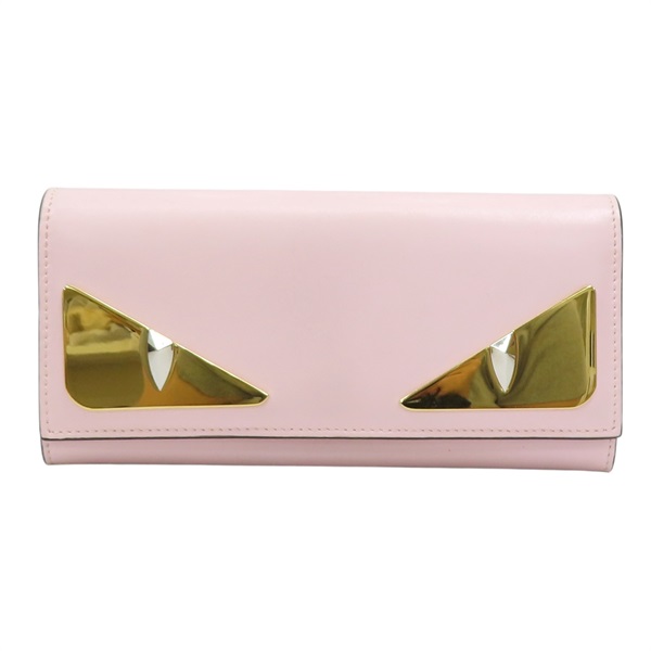 粉紅色 牛皮 Monster Bugs Eye 扣式長夾 金扣