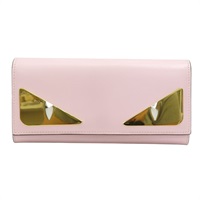 粉紅色 牛皮 Monster Bugs Eye 扣式長夾 金扣