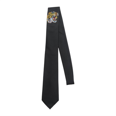 黑色 絲綢 虎頭刺繡 領帶【GUCCI 古馳】