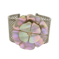 銀色網狀 山茶花貝母手環【CHANEL 香奈兒】