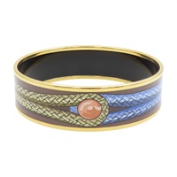 棕色 印花琺瑯 金色鍍金 Brandebourgs 寬版手環【HERMES 愛馬仕】